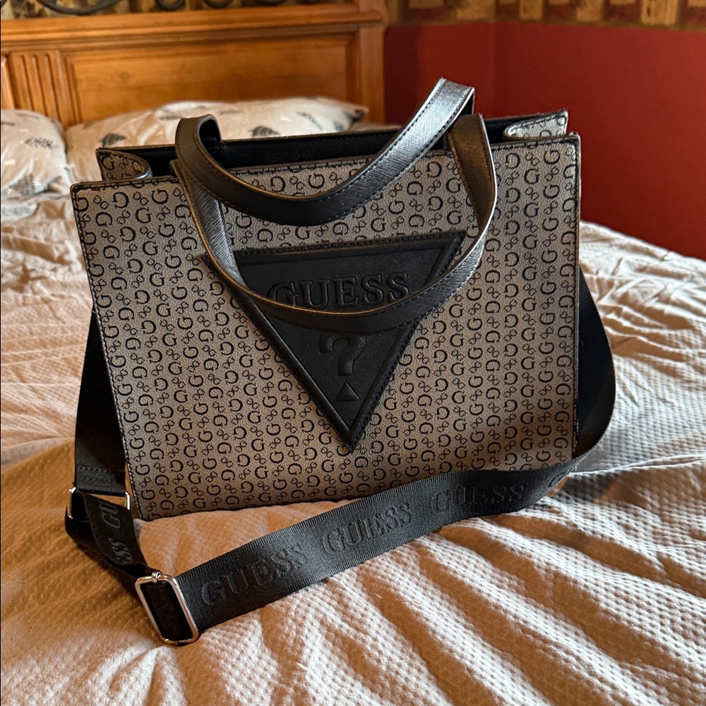 GUESS Monogram Black and Gray Handbag